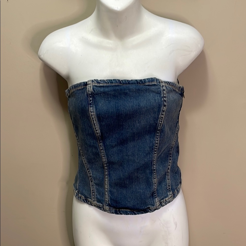 NWT Zara Corset Denim Top Sz M